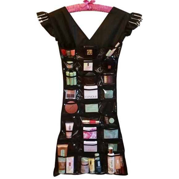 2 Sided Dress Style Hanging Organizer with Satin Hanger for Jewelry and Makeup - Picture 4 of 10